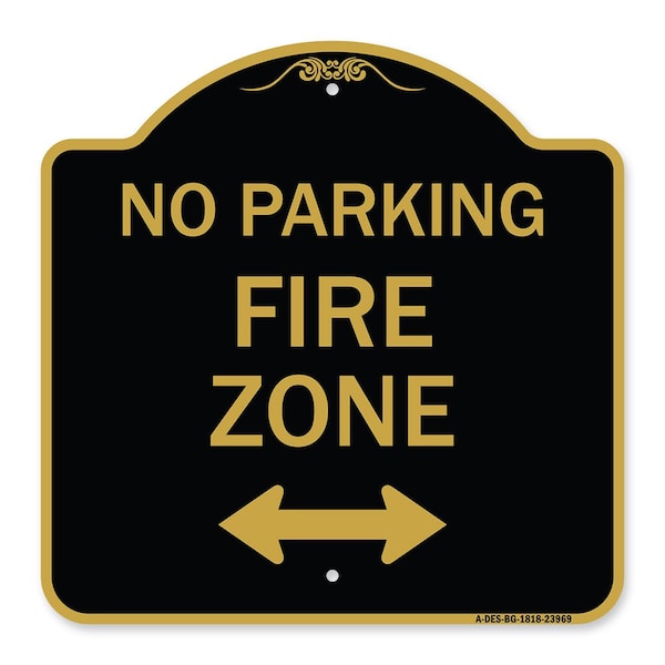 Signmission Fire Zone W/ Bidirectional Arrow, Black & Gold Aluminum Architectural Sign, 18" x 18", BG-1818-23969 A-DES-BG-1818-23969 - main